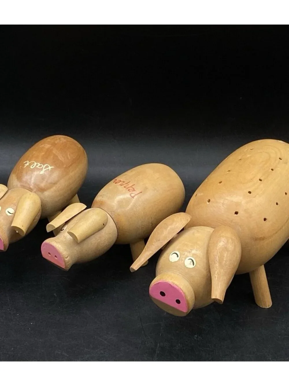 Hors D'oeuvre Server Salt Pepper Set Wood Pig Japan MCM Vintage Barware